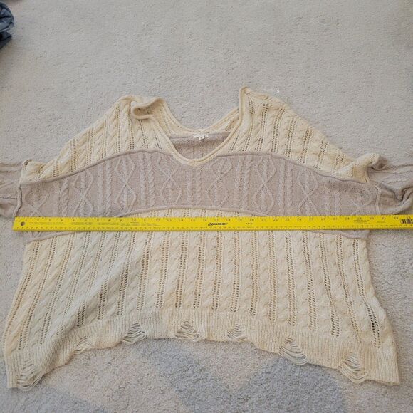 NWOT POL Distressed Oversized Loose Cable Knit Women's Sweater Small Beige Brown - Picture 4 of 9